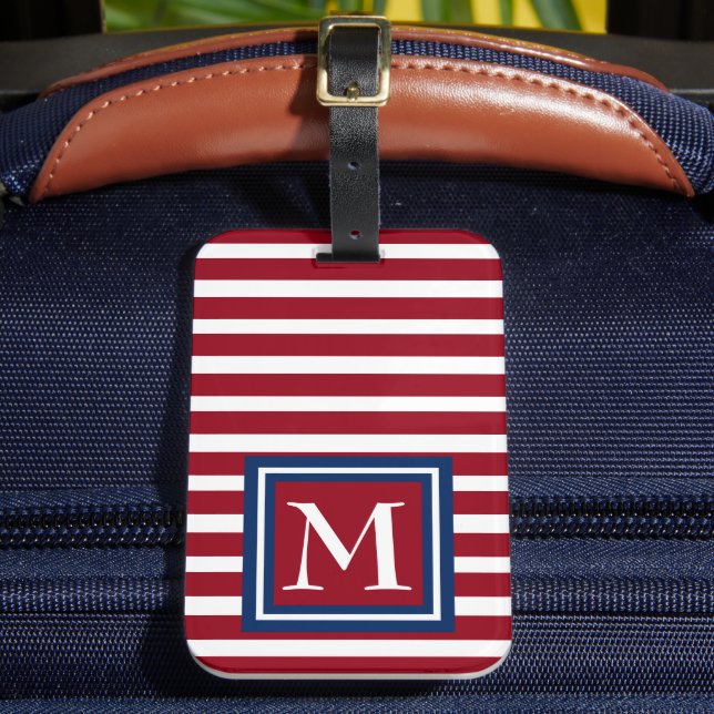 Röd vit- och blåttrandMonogram Bagagebricka (Framsida Insitu 2)