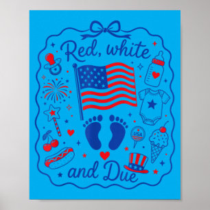 Röd Vit Och Blir 4:e Juli Graviditetsavslöjande Poster