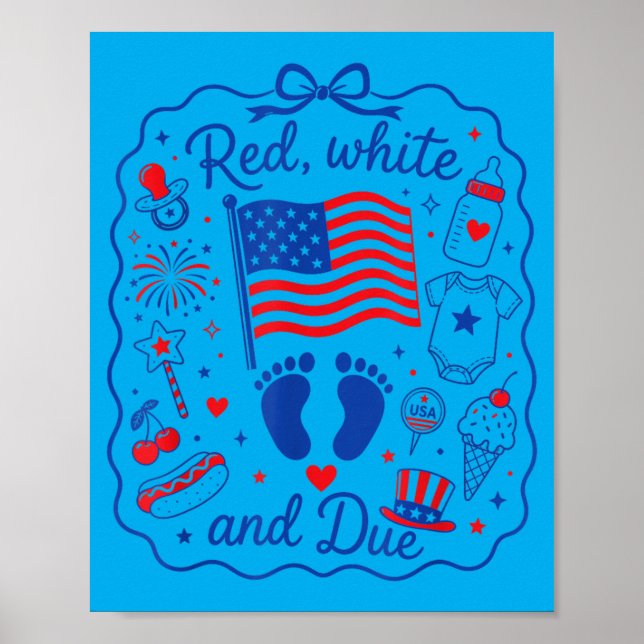 Röd Vit Och Blir 4:e Juli Graviditetsavslöjande Poster (Framsidan)