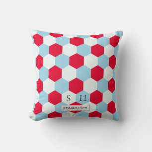 Röd, vit och Blues Hexagons Monogram Kudde