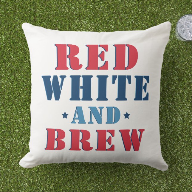 Röd vit och Brew Fjärde juli Kudde (Gräs)
