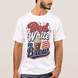 Röd Vit Och Brygd Rolig Patriotisk Kaffeskjorta T Shirt