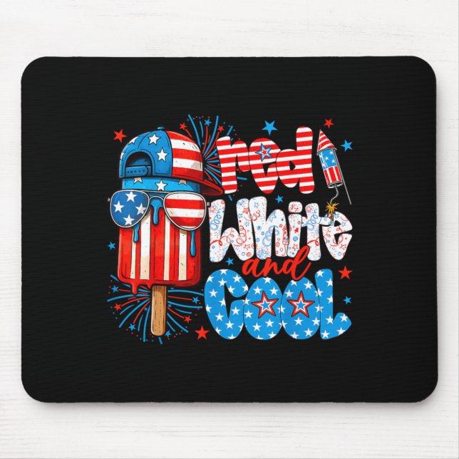 Röd Vit och Cool 4:e Juli Popsicle USA Flagga Musmatta (Framsidan)