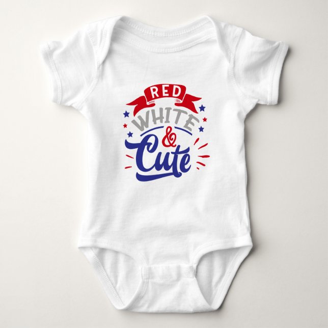 Röd vit och Cute Patriotic Baby Bodykostym T Shirt (Framsida)
