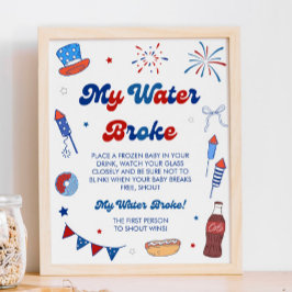 Röd Vit och Förfallen Baby Shower Min Vatten Brast Poster