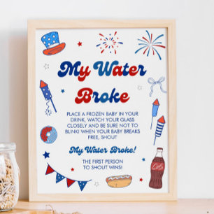 Röd Vit och Förfallen Baby Shower Min Vatten Brast Poster