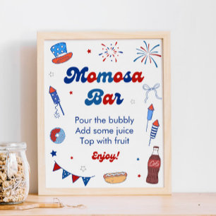 Röd Vit och Förfallen Baby Shower Momosa Bar Poster