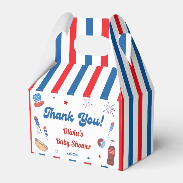 Röd, Vit och Förfallen Baby Shower Tacksamhet Presentaskar (Framsidan Sidan)