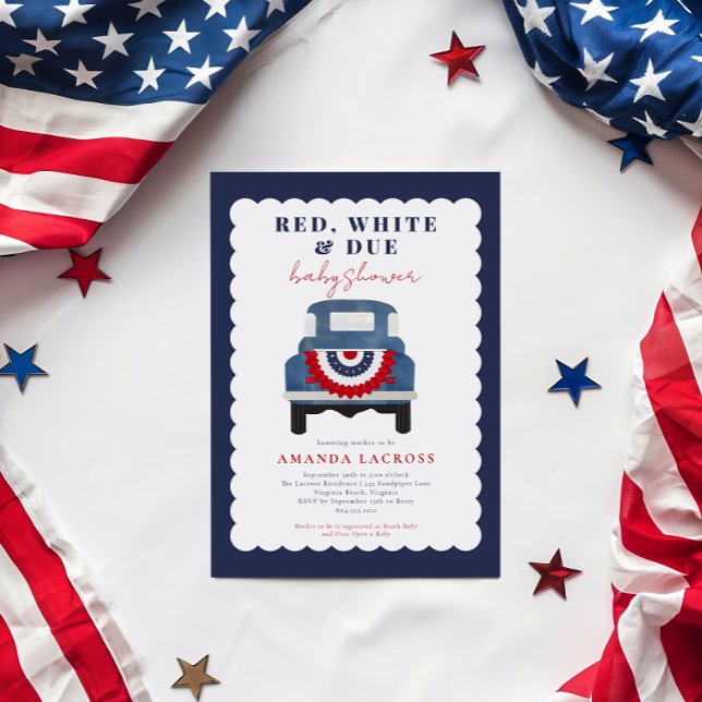 Röd Vit och Förfallen Patriotisk Baby Shower Inbjudningar (Red, White and Due Baby Shower Invitation)