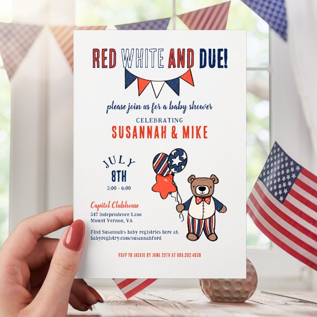 Röd, Vit och Förfallen | Sommarstövel Inbjudningar (Red, White, and Due! Perfect Invitation for a July Baby Shower.)