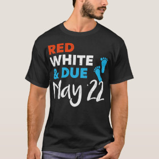 Röd vit och förfallodatum maj 2022 Gravid Meddelan T Shirt