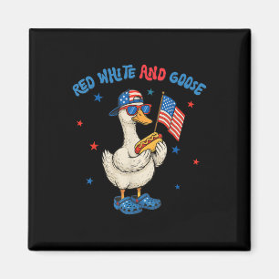 Röd Vit Och Gås Rolig 4:e Juli Patriotisk USA Magnet
