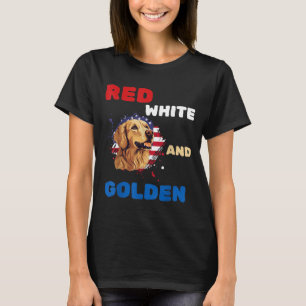 Röd Vit och Golden Retriever Patriotisk Amerikan T Shirt