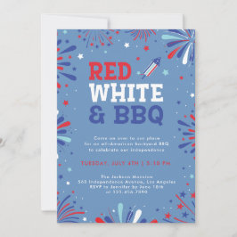 Röd vit och grillad 4:e juli patriotiska fyrverker inbjudningar