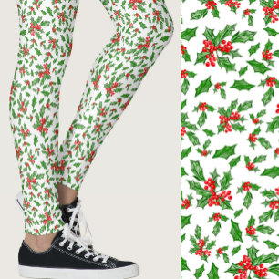 Röd, vit och grön jullyrka Mönstrad Leggings