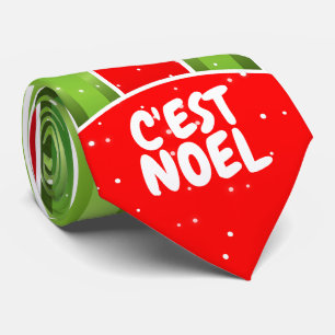 Röd Vit och Grön med C'est Noel Text på Slips
