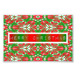 Röd, vit och Grönt Abstrakt Snöflingor Fototryck