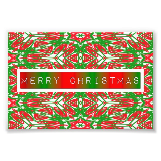 Röd, vit och Grönt Abstrakt Snöflingor Fototryck (Framsidan)