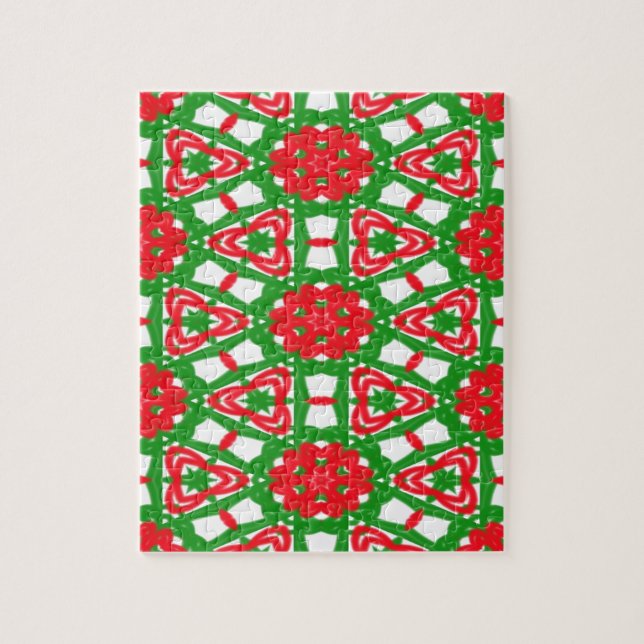 Röd, vit och Grönt Kaleidoscopes Pussel (Vertikal)