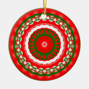 Röd, vit och Grönt Mandala Julgransprydnad Keramik