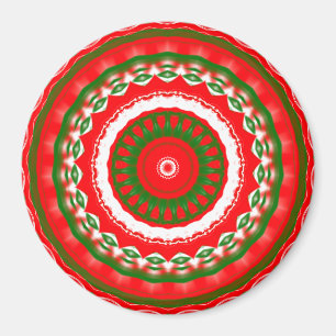 Röd, vit och Grönt Mandala Magnet