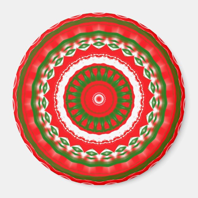 Röd, vit och Grönt Mandala Magnet (Framsidan)