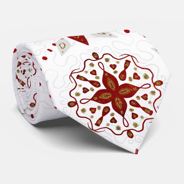 Röd, vit och Guld glittery Nordiska Mönster Slips (Rullad)