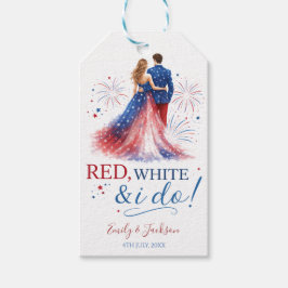 Röd Vit och jag gör Amerikansk Bröllop Presentetikett