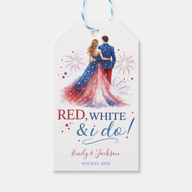 Röd Vit och jag gör Amerikansk Bröllop Presentetikett (Framsidan)