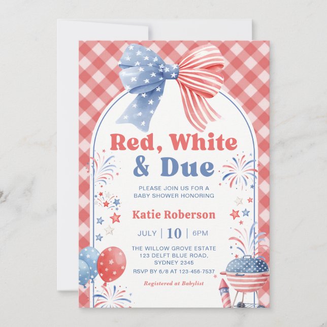 Röd Vit och Kommer 4:e Juli Baby Shower Inbjudningar (Framsida)