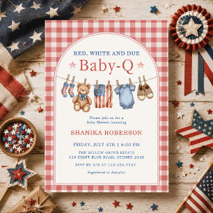 Röd Vit och Kommer Baby-Q Klädstreck Baby Shower Inbjudningar