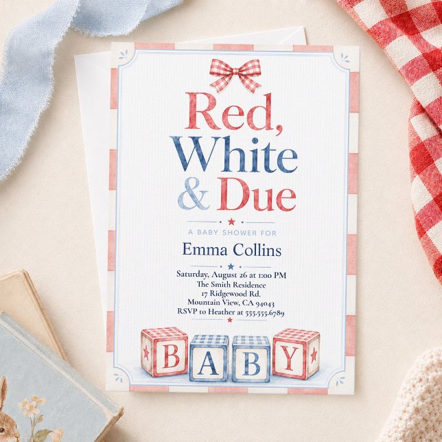 Röd Vit och Kommer Babyblock Sommar Babyshower Inbjudningar (Skapare uppladdad)