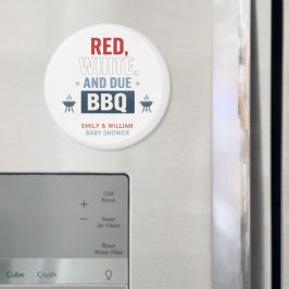 Röd Vit och Kommer BBQ Baby Shower Magnet