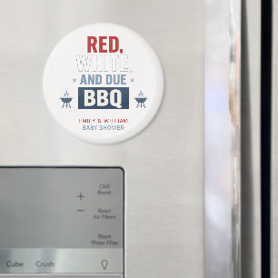 Röd Vit och Kommer BBQ Baby Shower Magnet