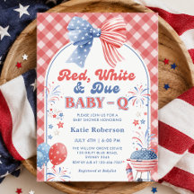 Röd Vit och Kommer Snart Baby-Q Baby Shower Inbjud