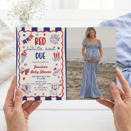 Röd Vit och Kommer Snart Baby Shower Foto Inbjudan