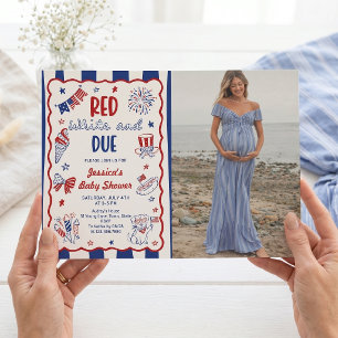 Röd Vit och Kommer Snart Baby Shower Foto Inbjudan