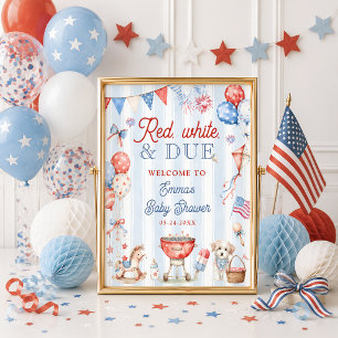 Röd Vit och Kommer Snart Baby Shower Välkommen Poster