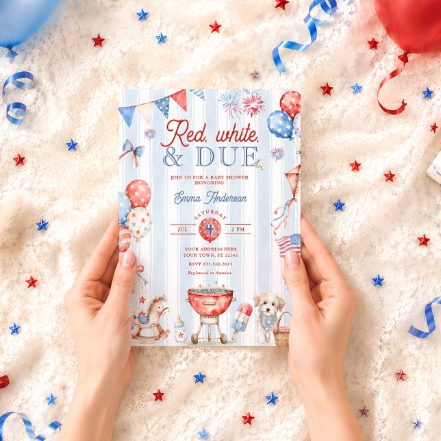 Röd Vit och Kommer Snart Babyshower Inbjudningar (Skapare uppladdad)