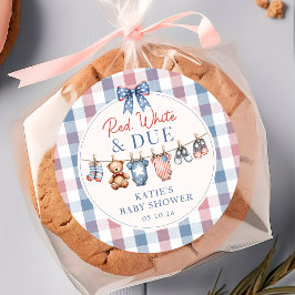 Röd Vit och Kommer Snart Klädstreck Baby Shower Kl Runt Klistermärke