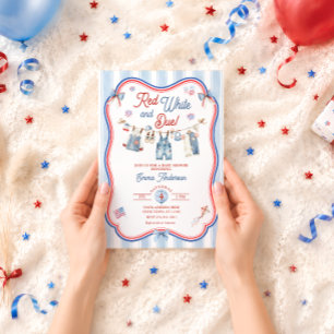 Röd Vit och Kommer Snart Pojke Baby Shower Inbjudningar