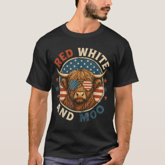 Röd Vit Och Moo Rolig Highland Ko 4:e Juli T Shirt
