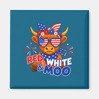 Röd vit och mu rolig patriotisk höglands ko usa magnet