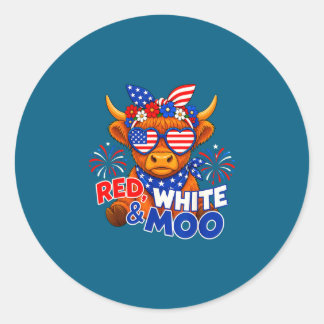 Röd vit och mu rolig patriotisk höglands ko usa runt klistermärke