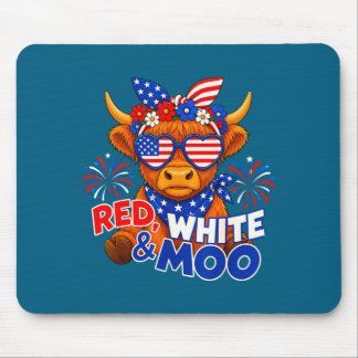 Röd vit och mu rolig patriotisk högländsk ko usa musmatta