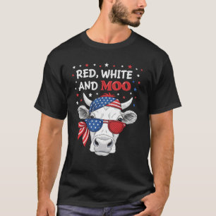 Röd Vit och Muu Patriotisk Ko 4:e Juli T-shirt