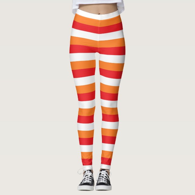 Röd, vit och Orange Rand Leggings (Framsida)