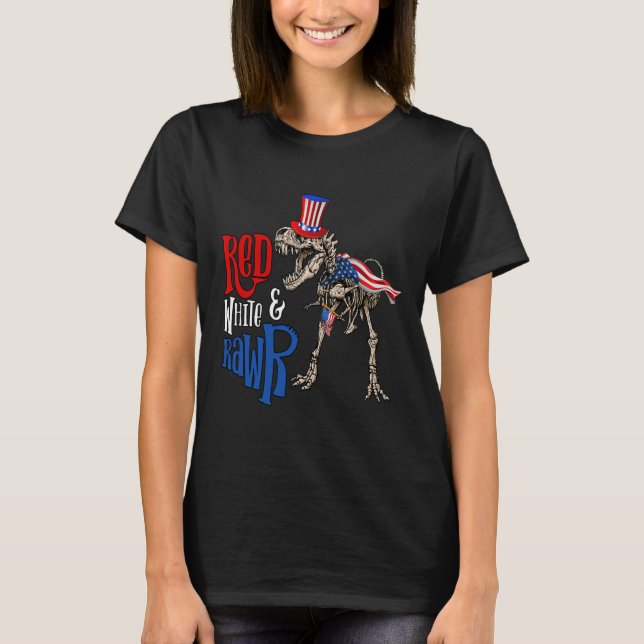 Röd Vit Och Rawr 4:e Juli Dinosaurie T Rex För  Shirt (Framsida)