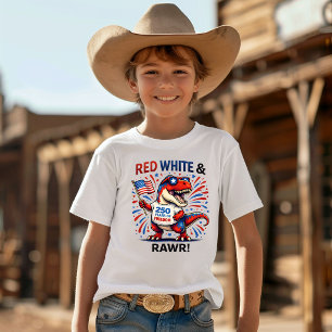 Röd, Vit och Rawr Dinosaurie T Shirt
