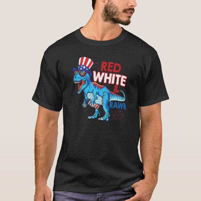 Röd Vit Och Rawr Rex Usa Dinosaurie Patriotisk 4e  T Shirt (Framsida)